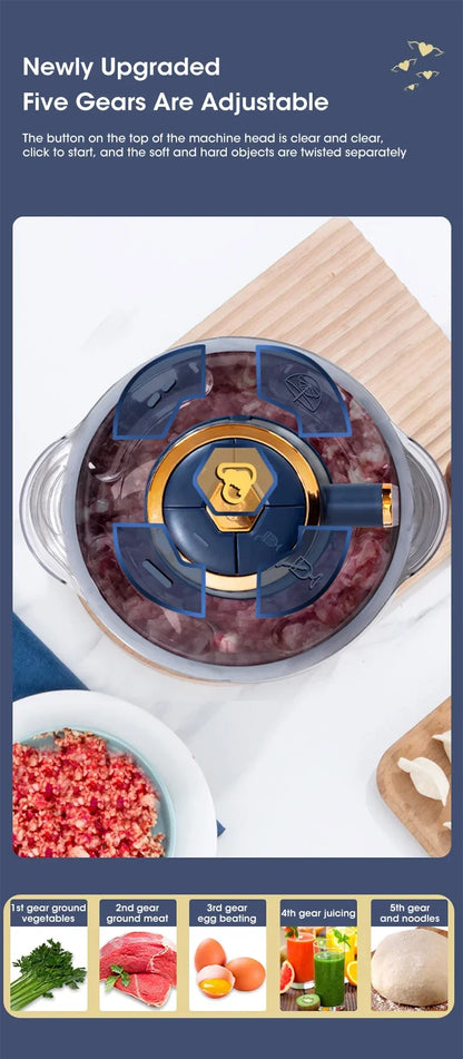 5L Electric Meat Grinder - Multi-Function Food Processor & Vegetable Chopper