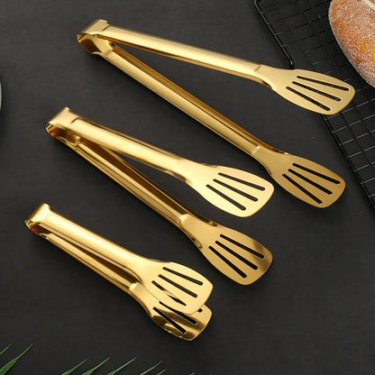 30-Styles Gold BBQ Food Tongs Steak Clip Stainless Steel Hollow Cake Bread Grill Clamp Cooking Utensils Kitchen Accessories