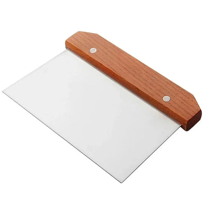 Stainless Steel Dough Scraper with Wooden Handle - Professional Pastry Cutter with Scale