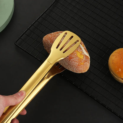 30-Styles Gold BBQ Food Tongs Steak Clip Stainless Steel Hollow Cake Bread Grill Clamp Cooking Utensils Kitchen Accessories