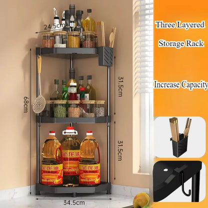 3-Tier Kitchen Spice Rack Organizer - Corner Countertop Seasoning Shelf with Chopstick Holder