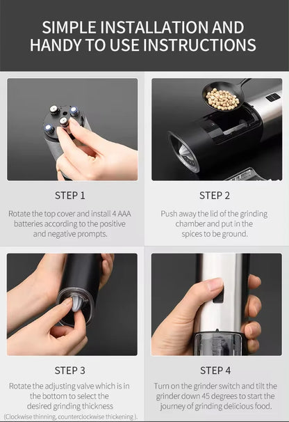 Electric Automatic Salt and Pepper Grinder Set with Led Light Grinder Set Spice Mill Adjustable Spices Grinder Kitchen Tools