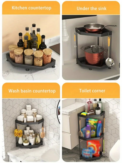 3-Tier Kitchen Spice Rack Organizer - Corner Countertop Seasoning Shelf with Chopstick Holder