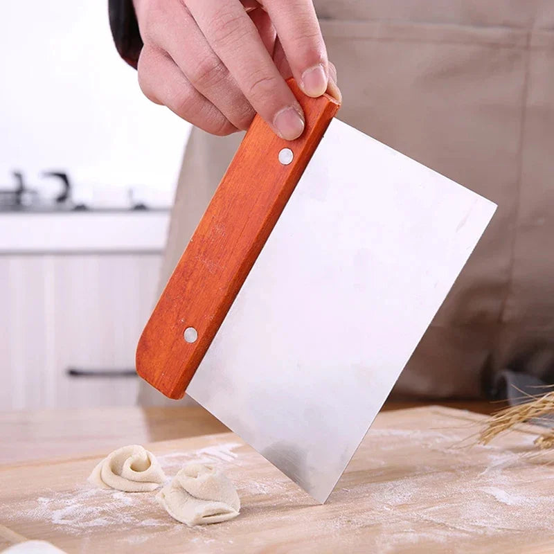 Stainless Steel Dough Scraper with Wooden Handle - Professional Pastry Cutter with Scale