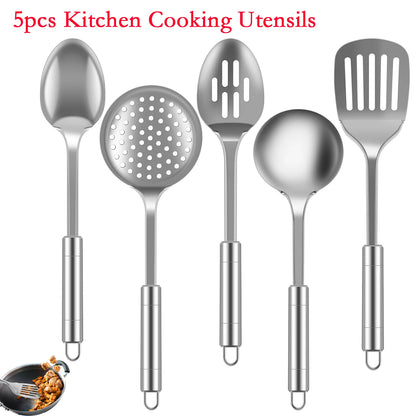 5-Piece Stainless Steel Kitchen Utensil Set - Cooking Tools with Spatula, Ladle & Spoon