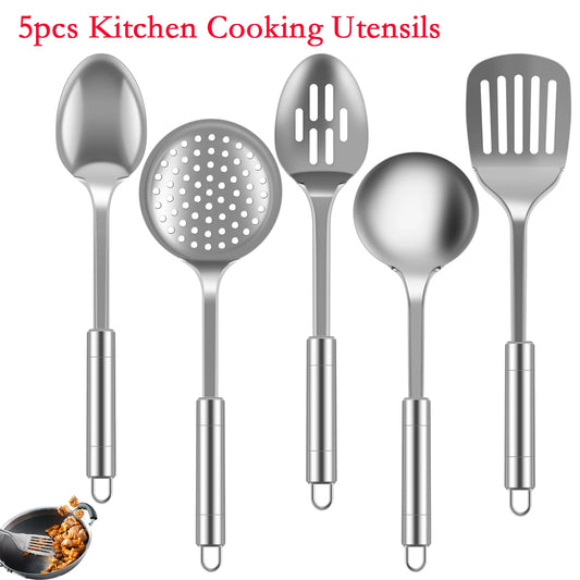 5-Piece Stainless Steel Kitchen Utensil Set - Cooking Tools with Spatula, Ladle & Spoon
