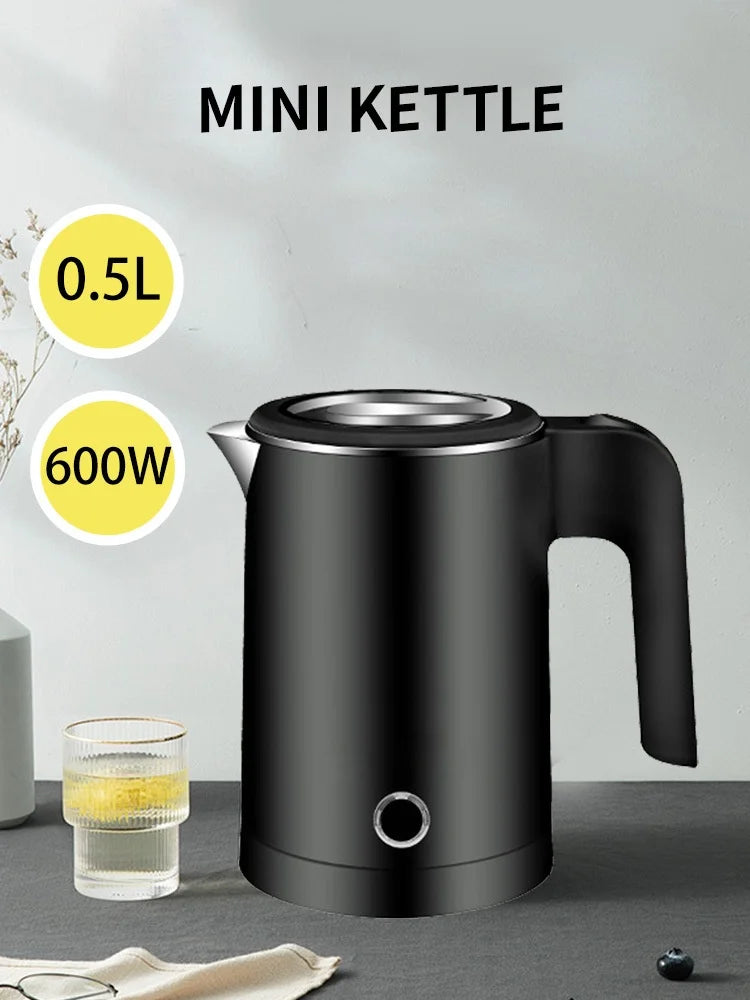 500ML Portable Travel Electric Kettle - Compact Water Boiler for Tea & Coffee