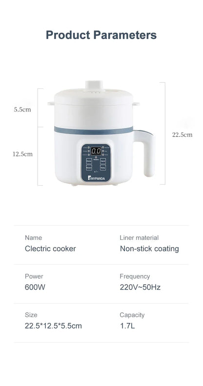 Multi-Function Electric Rice Cooker - Mini Hot Pot for 1-3 People