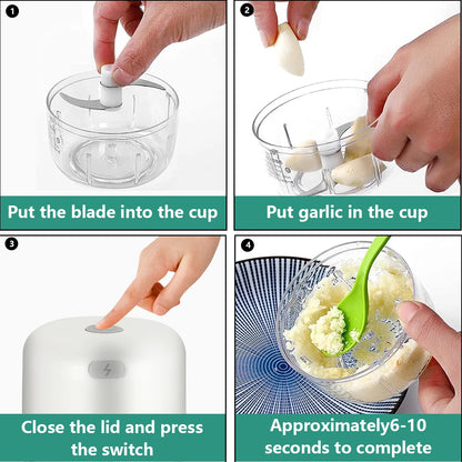 Portable Electric Garlic Chopper - 100ml/250ml Wireless Mini Food Processor