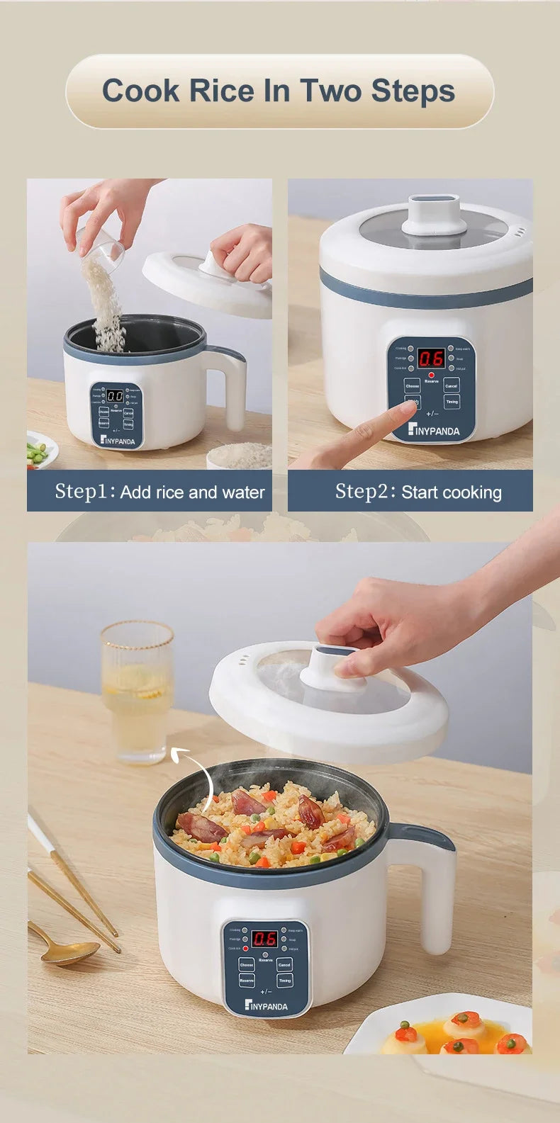 Multi-Function Electric Rice Cooker - Mini Hot Pot for 1-3 People