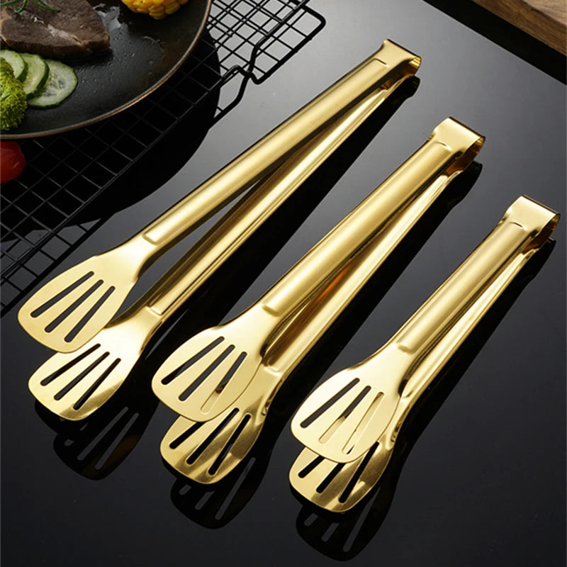 30-Styles Gold BBQ Food Tongs Steak Clip Stainless Steel Hollow Cake Bread Grill Clamp Cooking Utensils Kitchen Accessories