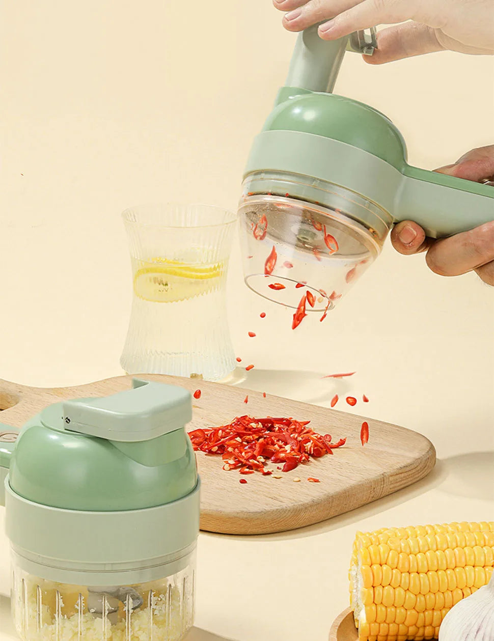 4-in-1 Electric Vegetable Cutter - Wireless Handheld Slicer for Garlic, Onions & More