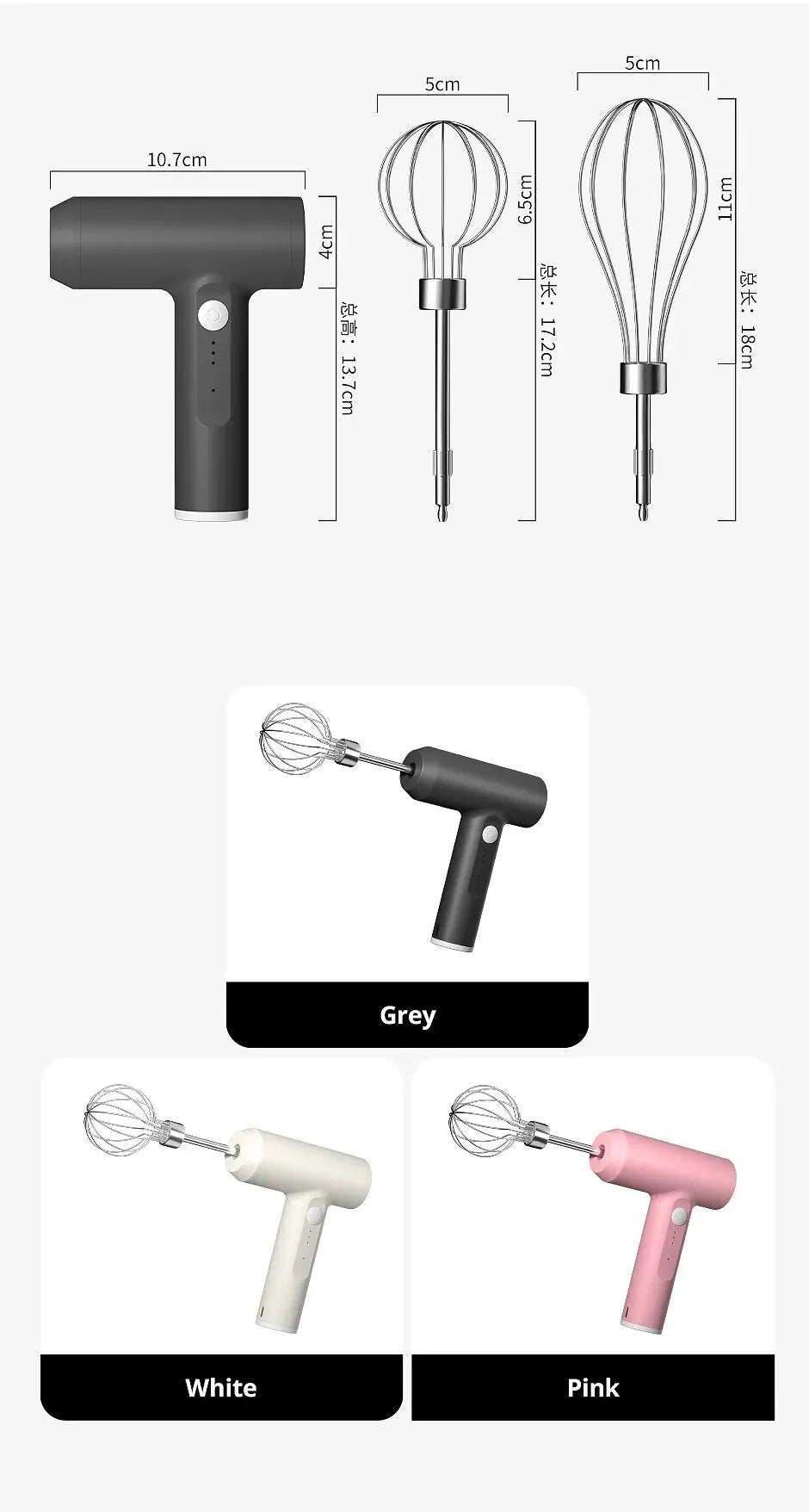 Draadloze elektrische keukenmixer - Draagbare 3-snelheden eierklopper voor bakken