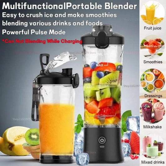 600ml Portable Blender - 4000mAh USB Rechargeable Smoothie Maker with 6 Blades