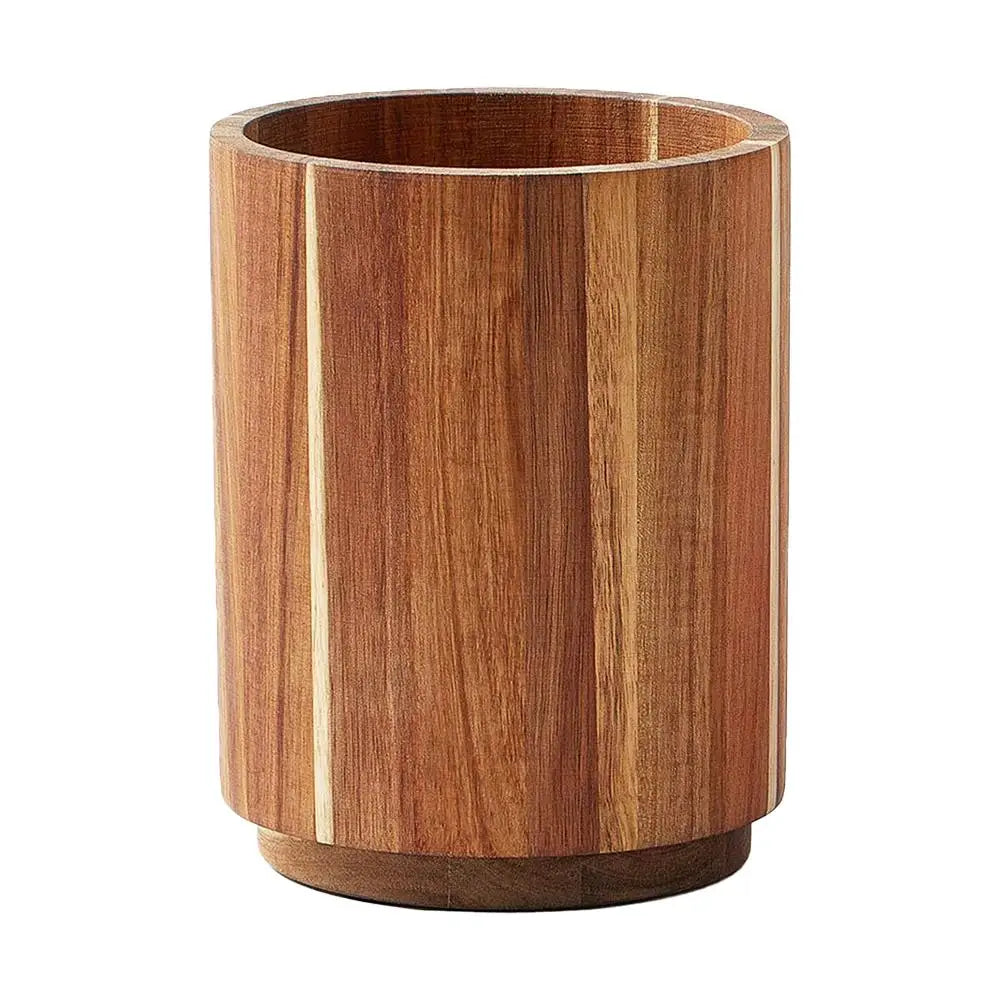 Wooden Kitchen Utensil Holder - Round Countertop Organizer & Storage Box