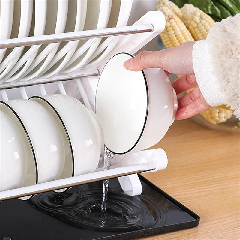Adjustable Sink Drain Shelf - Kitchen Dish Drying Rack Organizer