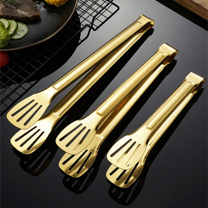 30-Styles Gold BBQ Food Tongs Steak Clip Stainless Steel Hollow Cake Bread Grill Clamp Cooking Utensils Kitchen Accessories