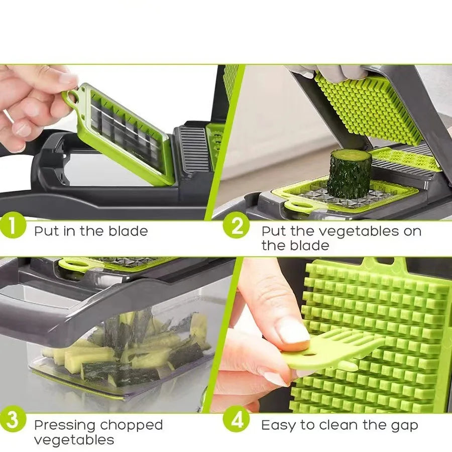 16-Piece Multifunctional Vegetable Cutter Set - Manual Slicer, Shredder & Grater