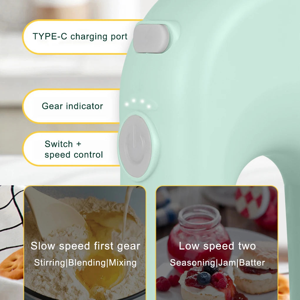 Egg Beater Electric Mixer Kitchen Gadget Quick Charging Battery-operating Convenience USB Charge Adjustable 4 Gears Pink