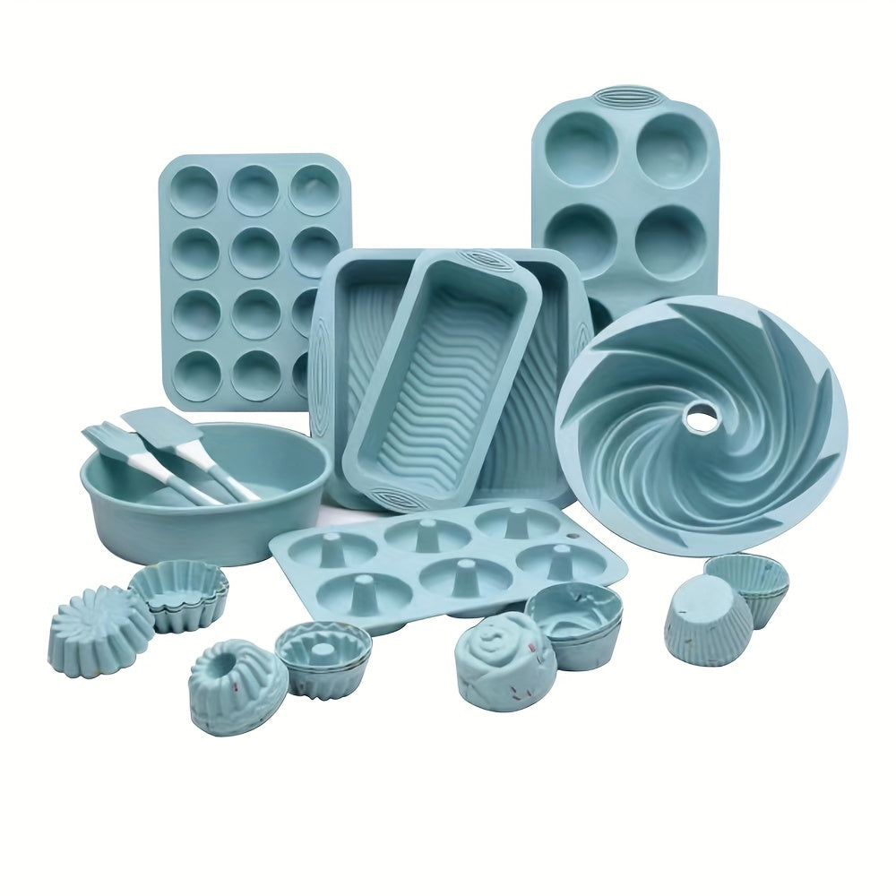 33-Piece Silicone Baking Set - Complete Cake Pan, Muffin Cups & Tools Kit