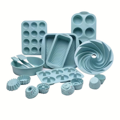 33-Piece Silicone Baking Set - Complete Cake Pan, Muffin Cups & Tools Kit