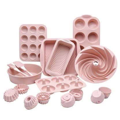 33-Piece Silicone Baking Set - Complete Cake Pan, Muffin Cups & Tools Kit